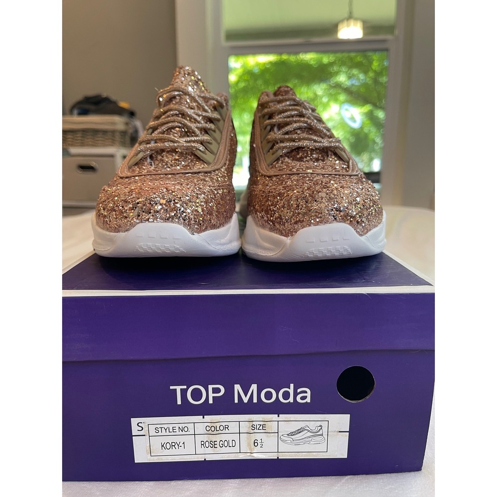Top Moda Kory-1 Rose Gold Glitter Chunky Platform Sneakers Womens 6.5 Sparkly - Picture 5 of 9